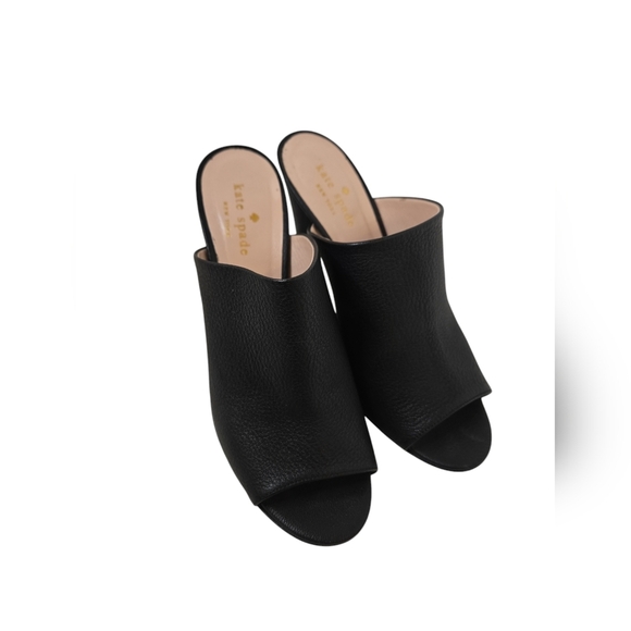 Kate Spade New York Bova peep-toe cone-heel mule black Pebble Leather 8 B - Picture 4 of 7